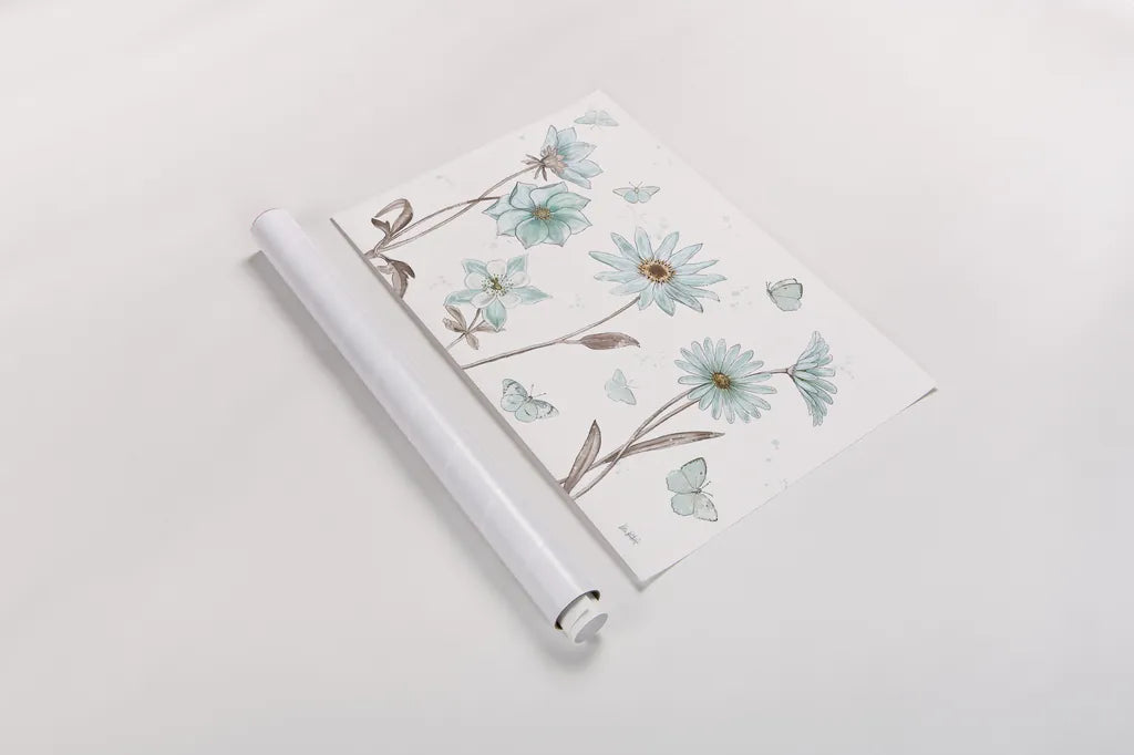 Bits of Blue I by Katie Pertiet. shown as a rolled paper print. Available as archival giclee rolled canvas, fine art paper, or poster print. SKU 31874i.