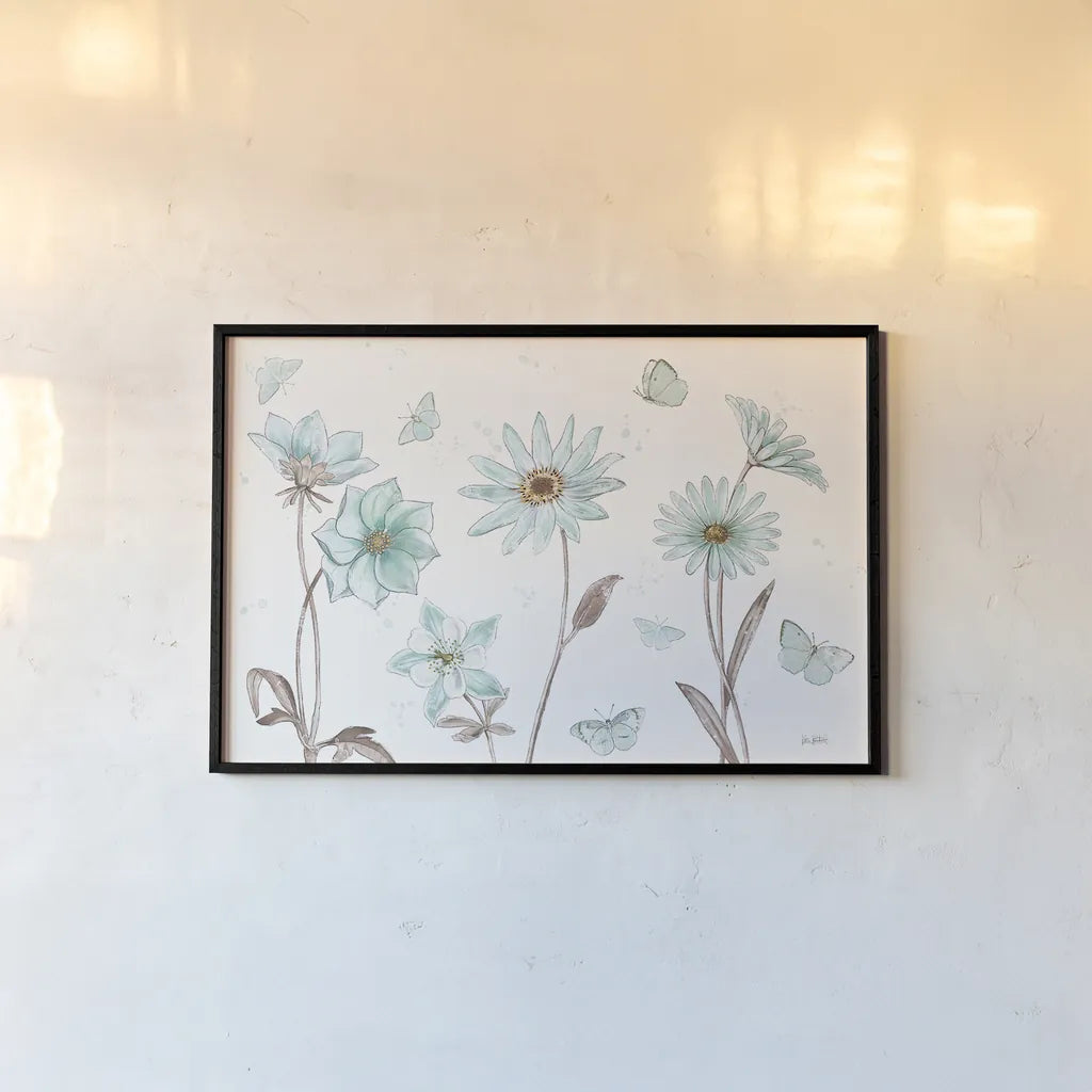 Bits of Blue I by Katie Pertiet. shown as a paper print in a black flame. Available as a archival giclee rolled canvas, fine art paper, or poster print. SKU 31874i.