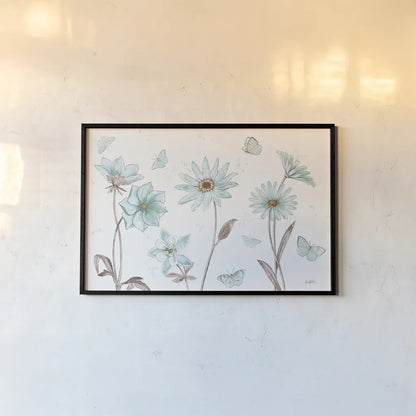 Bits of Blue I by Katie Pertiet. shown as a paper print in a black flame. Available as a archival giclee rolled canvas, fine art paper, or poster print. SKU 31874i.