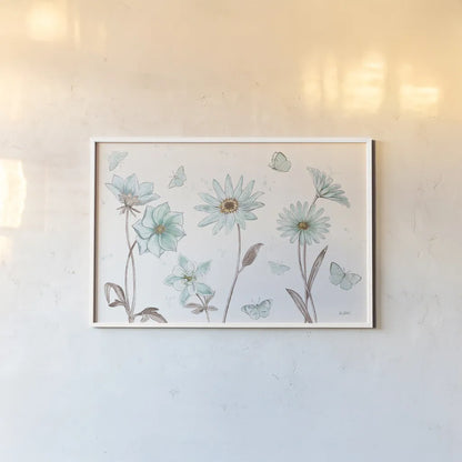 Bits of Blue I by Katie Pertiet. shown as a paper print in a white frame. Available as a archival giclee rolled canvas, fine art paper, or poster print. SKU 31874i.