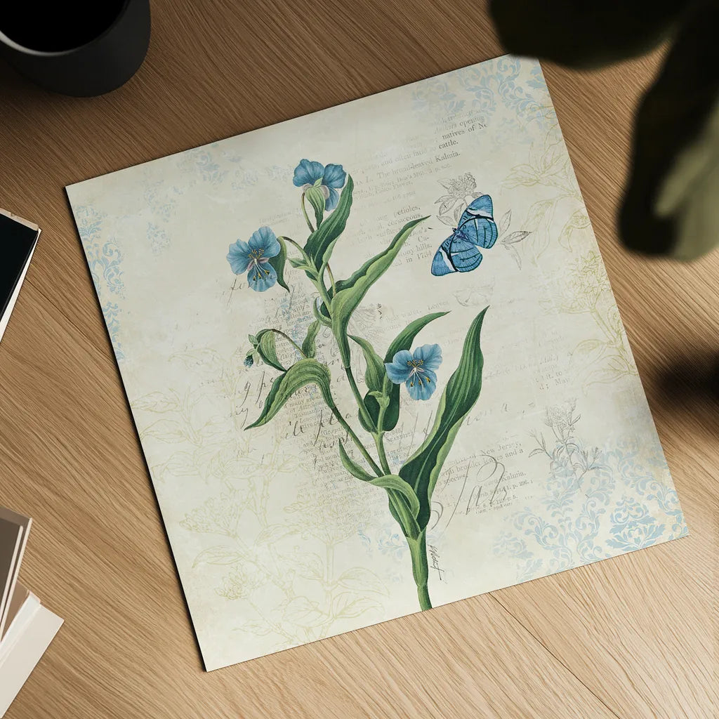 Booked Blue I by Katie Pertiet. Shown as a detailed flat fine art print, highlighting archival giclee quality. Available as an archival giclee rolled canvas, fine art paper, or poster print. SKU 16818a.