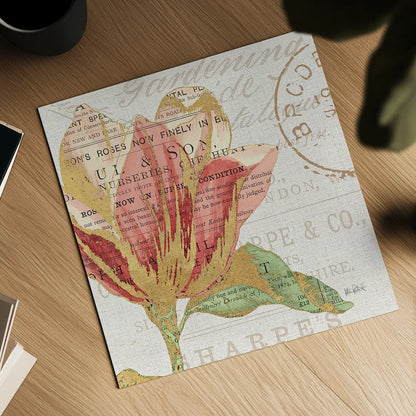 Bookshelf Botanical III by Katie Pertiet. Shown as a detailed flat fine art print, highlighting archival giclee quality. Available as an archival giclee rolled canvas, fine art paper, or poster print. SKU 29054a.