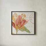 Bookshelf Botanical III by Katie Pertiet. Shown in a sleek black glass frame for a contemporary gallery look. Available as an archival giclee rolled canvas, fine art paper, or poster print. SKU 29054a.
