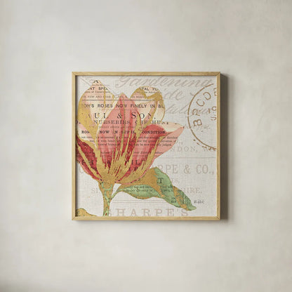 Bookshelf Botanical III by Katie Pertiet. Shown in a natural wood glass frame for a timeless modern aesthetic. Available as an archival giclee rolled canvas, fine art paper, or poster print. SKU 29054a.