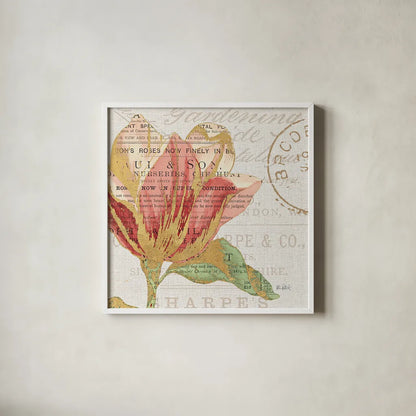 Bookshelf Botanical III by Katie Pertiet. Shown in a crisp white glass frame for a clean and minimalist style. Available as an archival giclee rolled canvas, fine art paper, or poster print. SKU 29054a.