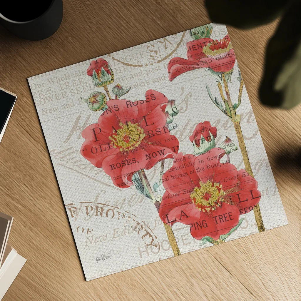 Bookshelf Botanical V by Katie Pertiet. Shown as a detailed flat fine art print, highlighting archival giclee quality. Available as an archival giclee rolled canvas, fine art paper, or poster print. SKU 29056a.