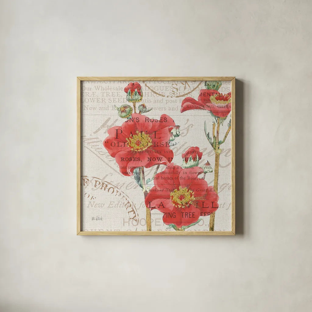 Bookshelf Botanical V by Katie Pertiet. Shown in a natural wood glass frame for a timeless modern aesthetic. Available as an archival giclee rolled canvas, fine art paper, or poster print. SKU 29056a.