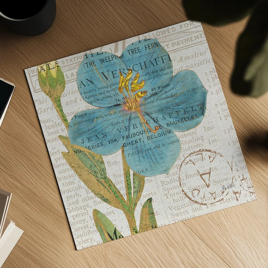 Bookshelf Botanical VI by Katie Pertiet. Shown as a detailed flat fine art print, highlighting archival giclee quality. Available as an archival giclee rolled canvas, fine art paper, or poster print. SKU 29057a.