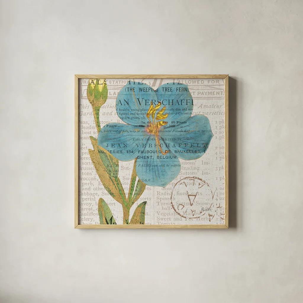 Bookshelf Botanical VI by Katie Pertiet. Shown in a natural wood glass frame for a timeless modern aesthetic. Available as an archival giclee rolled canvas, fine art paper, or poster print. SKU 29057a.