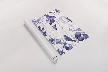 Botanical Blue I by Katie Pertiet. shown as a rolled paper print. Available as archival giclee rolled canvas, fine art paper, or poster print. SKU 42172i.