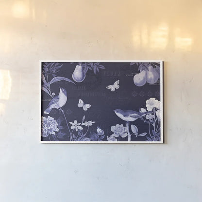 Botanical Blue IV by Katie Pertiet. shown as a paper print in a white frame. Available as a archival giclee rolled canvas, fine art paper, or poster print. SKU 42175i.