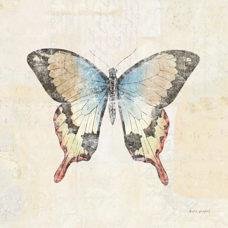 Butterfly Collage I Cream by Katie Pertiet. SKU 52784a. Archival Giclee Fine art print for wall decor.