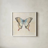 Butterfly Collage I Cream by Katie Pertiet. Shown in a crisp white glass frame for a clean and minimalist style. Available as an archival giclee rolled canvas, fine art paper, or poster print. SKU 52784a.
