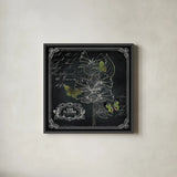 Chalkboard Botanical II 12x12 by Katie Pertiet. Shown in a sleek black glass frame for a contemporary gallery look. Available as an archival giclee rolled canvas, fine art paper, or poster print. SKU 14311a.