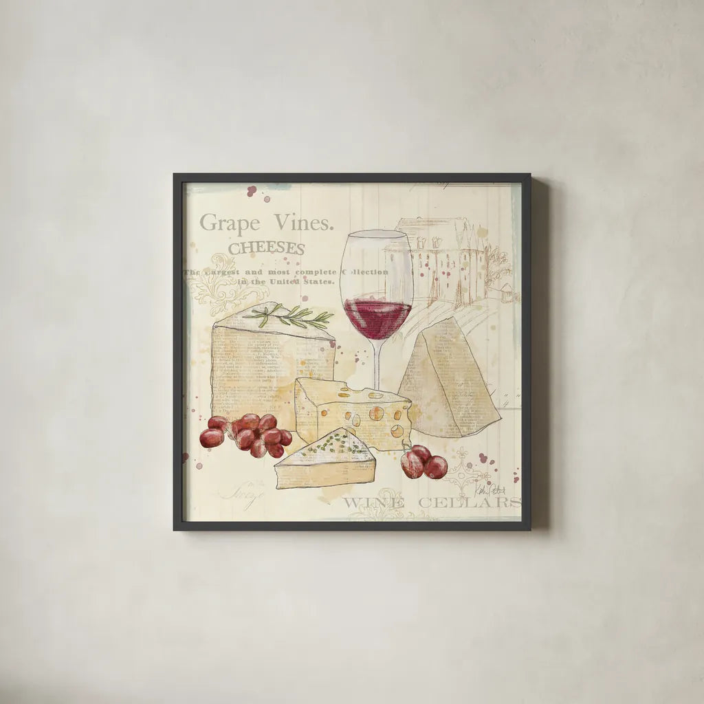 Chateau Winery VI by Katie Pertiet. Shown in a sleek black glass frame for a contemporary gallery look. Available as an archival giclee rolled canvas, fine art paper, or poster print. SKU 45383a.