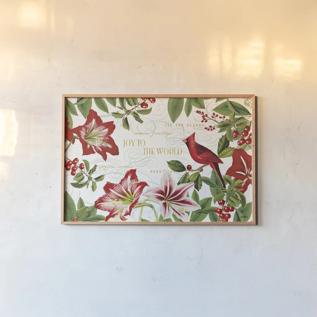 Christmas Garden I by Katie Pertiet. shown as a paper print in a natural frame. Available as a archival giclee rolled canvas, fine art paper, or poster print. SKU 42573i.