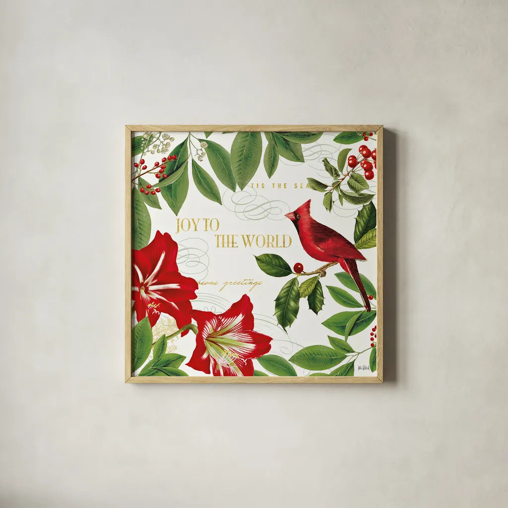 Christmas Garden III by Katie Pertiet. Shown in a natural wood glass frame for a timeless modern aesthetic. Available as an archival giclee rolled canvas, fine art paper, or poster print. SKU 42575a.