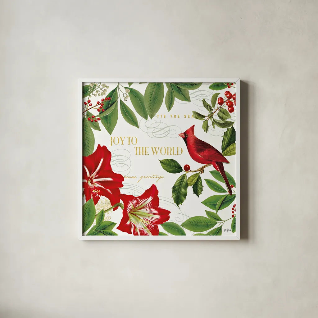 Christmas Garden III by Katie Pertiet. Shown in a crisp white glass frame for a clean and minimalist style. Available as an archival giclee rolled canvas, fine art paper, or poster print. SKU 42575a.