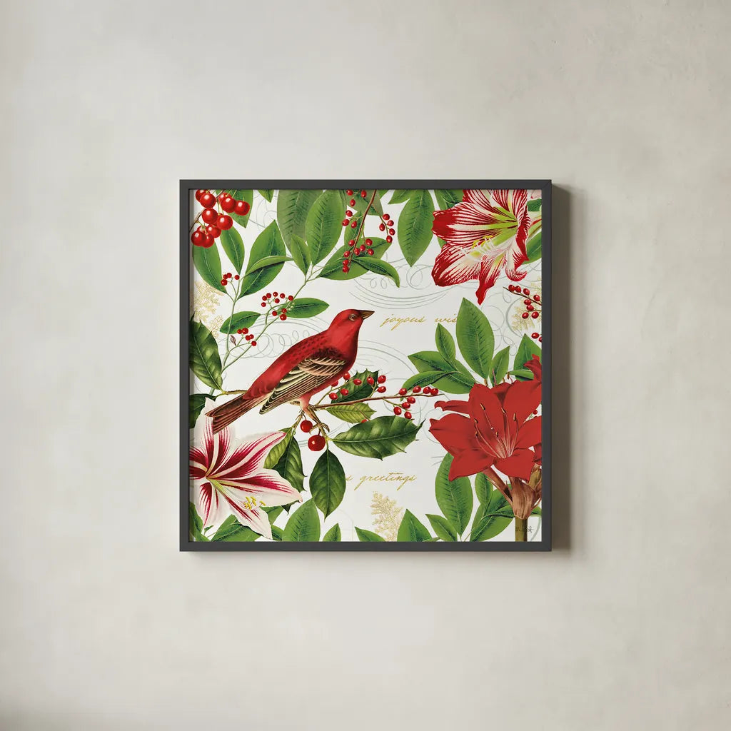 Christmas Garden IV by Katie Pertiet. Shown in a sleek black glass frame for a contemporary gallery look. Available as an archival giclee rolled canvas, fine art paper, or poster print. SKU 42576a.