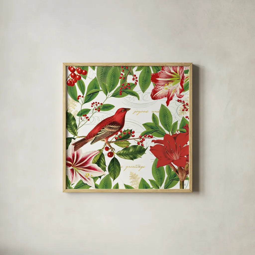 Christmas Garden IV by Katie Pertiet. Shown in a natural wood glass frame for a timeless modern aesthetic. Available as an archival giclee rolled canvas, fine art paper, or poster print. SKU 42576a.
