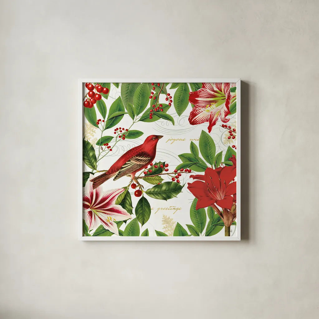 Christmas Garden IV by Katie Pertiet. Shown in a crisp white glass frame for a clean and minimalist style. Available as an archival giclee rolled canvas, fine art paper, or poster print. SKU 42576a.