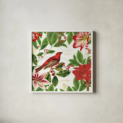 Christmas Garden IV by Katie Pertiet. Shown in a crisp white glass frame for a clean and minimalist style. Available as an archival giclee rolled canvas, fine art paper, or poster print. SKU 42576a.