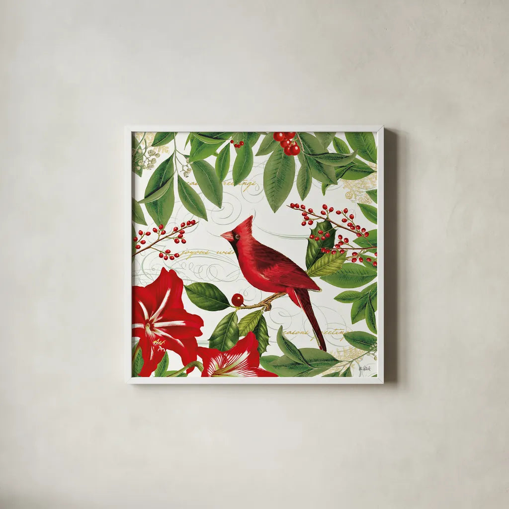 Christmas Garden V by Katie Pertiet. Shown in a crisp white glass frame for a clean and minimalist style. Available as an archival giclee rolled canvas, fine art paper, or poster print. SKU 42577a.