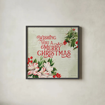 Christmas Lodge I by Katie Pertiet. Shown in a sleek black glass frame for a contemporary gallery look. Available as an archival giclee rolled canvas, fine art paper, or poster print. SKU 88870a.