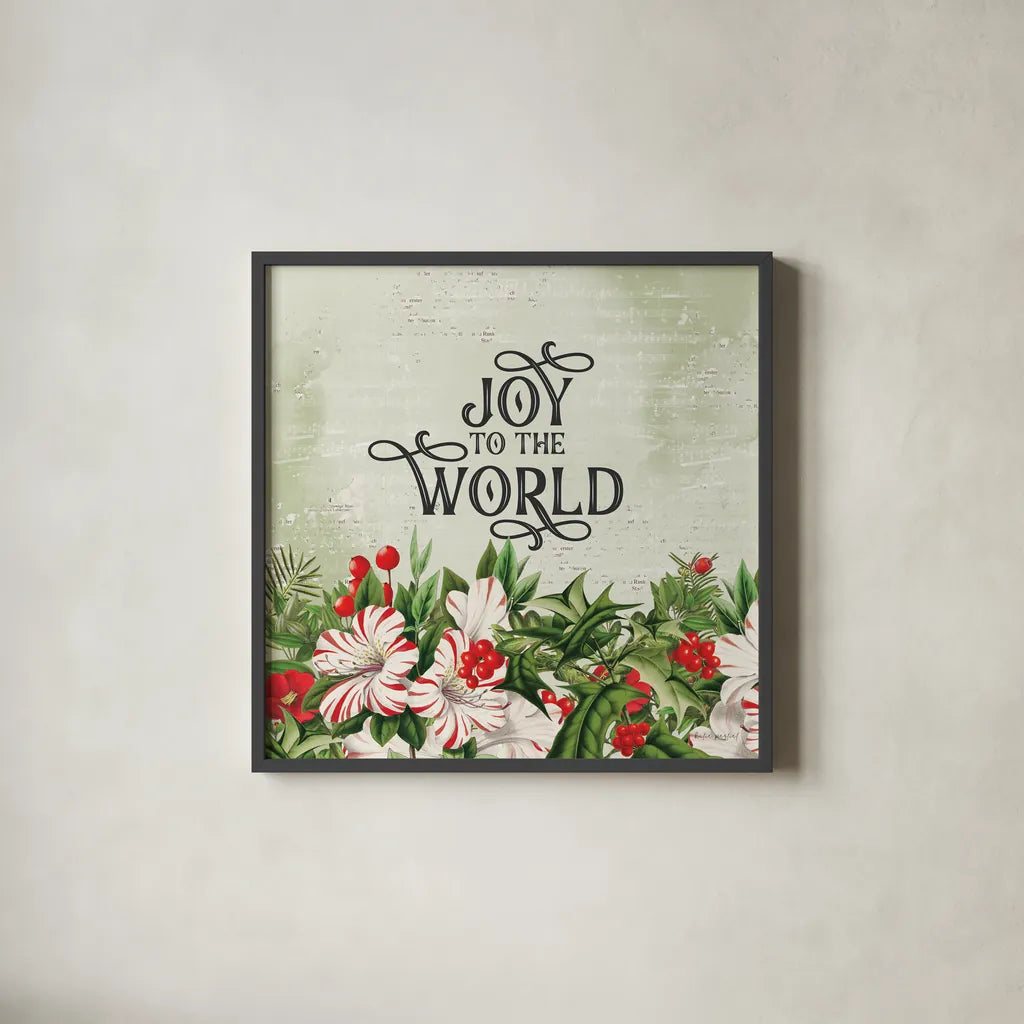 Christmas Lodge II by Katie Pertiet. Shown in a sleek black glass frame for a contemporary gallery look. Available as an archival giclee rolled canvas, fine art paper, or poster print. SKU 88871a.