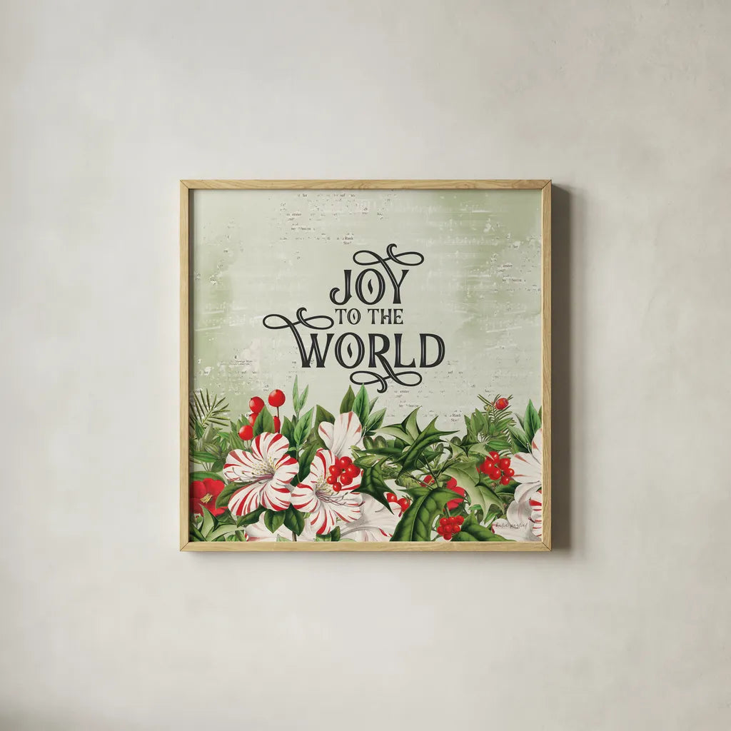 Christmas Lodge II by Katie Pertiet. Shown in a natural wood glass frame for a timeless modern aesthetic. Available as an archival giclee rolled canvas, fine art paper, or poster print. SKU 88871a.