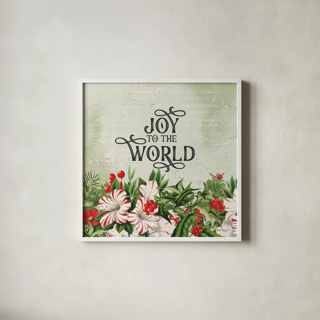 Christmas Lodge II by Katie Pertiet. Shown in a crisp white glass frame for a clean and minimalist style. Available as an archival giclee rolled canvas, fine art paper, or poster print. SKU 88871a.