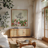Christmas Lodge II by Katie Pertiet. Shown in a natural wood frame in a cozy modern living room. Available as an archival giclee rolled canvas, fine art paper, or poster print. SKU 88871a.
