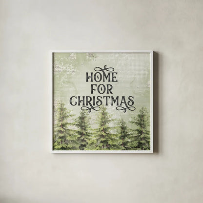 Christmas Lodge III by Katie Pertiet. Shown in a crisp white glass frame for a clean and minimalist style. Available as an archival giclee rolled canvas, fine art paper, or poster print. SKU 88872a.