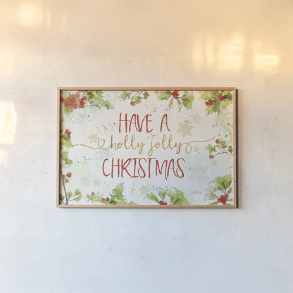 Christmas Sentiments I by Katie Pertiet. shown as a paper print in a natural frame. Available as a archival giclee rolled canvas, fine art paper, or poster print. SKU 31894i.