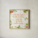 Christmas Sentiments II by Katie Pertiet. Shown in a natural wood glass frame for a timeless modern aesthetic. Available as an archival giclee rolled canvas, fine art paper, or poster print. SKU 31895a.