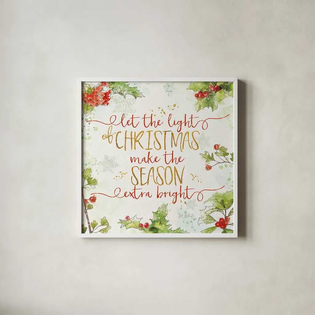 Christmas Sentiments II by Katie Pertiet. Shown in a crisp white glass frame for a clean and minimalist style. Available as an archival giclee rolled canvas, fine art paper, or poster print. SKU 31895a.