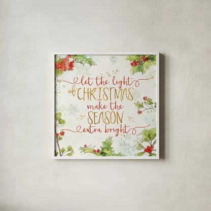 Christmas Sentiments II by Katie Pertiet. Shown in a crisp white glass frame for a clean and minimalist style. Available as an archival giclee rolled canvas, fine art paper, or poster print. SKU 31895a.