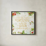 Christmas Sentiments II Gold on Wood by Katie Pertiet. Shown in a sleek black glass frame for a contemporary gallery look. Available as an archival giclee rolled canvas, fine art paper, or poster print. SKU 35648a.