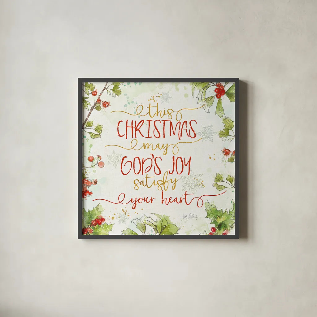 Christmas Sentiments III by Katie Pertiet. Shown in a sleek black glass frame for a contemporary gallery look. Available as an archival giclee rolled canvas, fine art paper, or poster print. SKU 31896a.