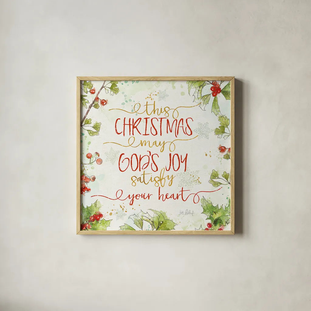 Christmas Sentiments III by Katie Pertiet. Shown in a natural wood glass frame for a timeless modern aesthetic. Available as an archival giclee rolled canvas, fine art paper, or poster print. SKU 31896a.