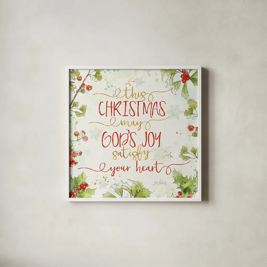 Christmas Sentiments III by Katie Pertiet. Shown in a crisp white glass frame for a clean and minimalist style. Available as an archival giclee rolled canvas, fine art paper, or poster print. SKU 31896a.