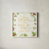 Christmas Sentiments III Gold on Wood by Katie Pertiet. Shown in a crisp white glass frame for a clean and minimalist style. Available as an archival giclee rolled canvas, fine art paper, or poster print. SKU 35649a.
