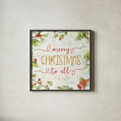 Christmas Sentiments IV by Katie Pertiet. Shown in a sleek black glass frame for a contemporary gallery look. Available as an archival giclee rolled canvas, fine art paper, or poster print. SKU 31897a.