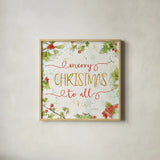 Christmas Sentiments IV by Katie Pertiet. Shown in a natural wood glass frame for a timeless modern aesthetic. Available as an archival giclee rolled canvas, fine art paper, or poster print. SKU 31897a.