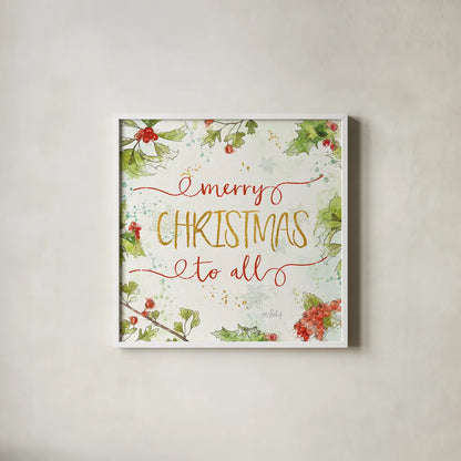 Christmas Sentiments IV by Katie Pertiet. Shown in a crisp white glass frame for a clean and minimalist style. Available as an archival giclee rolled canvas, fine art paper, or poster print. SKU 31897a.