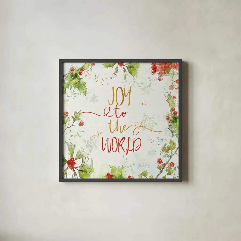 Christmas Sentiments V by Katie Pertiet. Shown in a sleek black glass frame for a contemporary gallery look. Available as an archival giclee rolled canvas, fine art paper, or poster print. SKU 31898a.