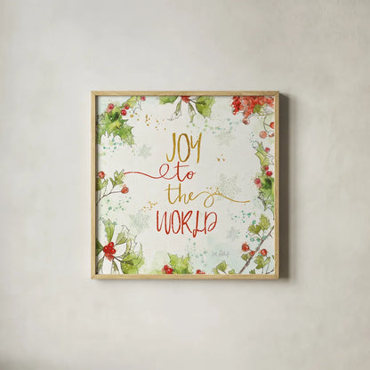 Christmas Sentiments V by Katie Pertiet. Shown in a natural wood glass frame for a timeless modern aesthetic. Available as an archival giclee rolled canvas, fine art paper, or poster print. SKU 31898a.