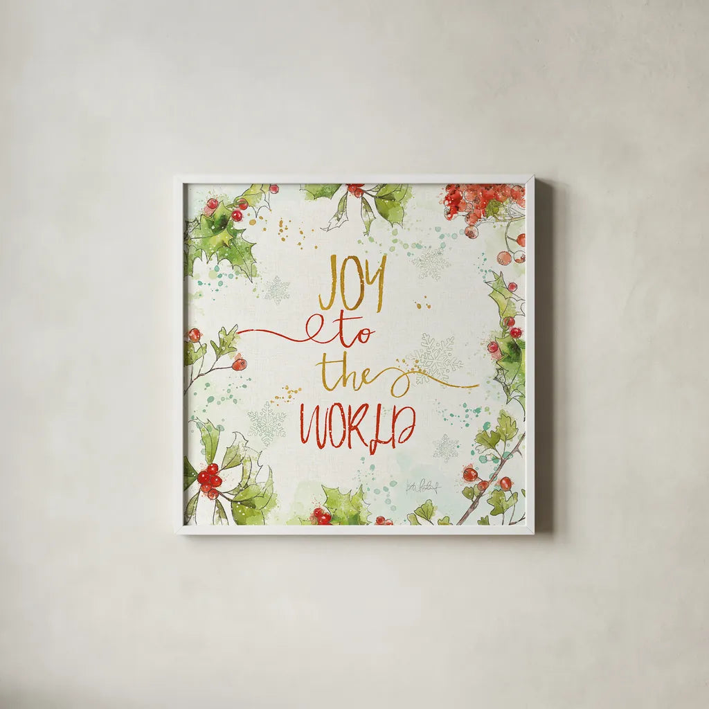 Christmas Sentiments V by Katie Pertiet. Shown in a crisp white glass frame for a clean and minimalist style. Available as an archival giclee rolled canvas, fine art paper, or poster print. SKU 31898a.