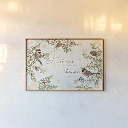Christmas Tradition I by Katie Pertiet. shown as a paper print in a natural frame. Available as a archival giclee rolled canvas, fine art paper, or poster print. SKU 36931i.