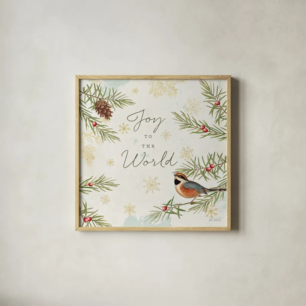 Christmas Tradition III by Katie Pertiet. Shown in a natural wood glass frame for a timeless modern aesthetic. Available as an archival giclee rolled canvas, fine art paper, or poster print. SKU 36933a.